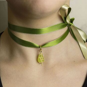 Collier/Bracelet en tissu Kanji porte-bonheur vert 2