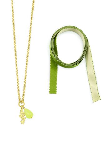 Collier/Bracelet en tissu Kanji en bambou vert 3