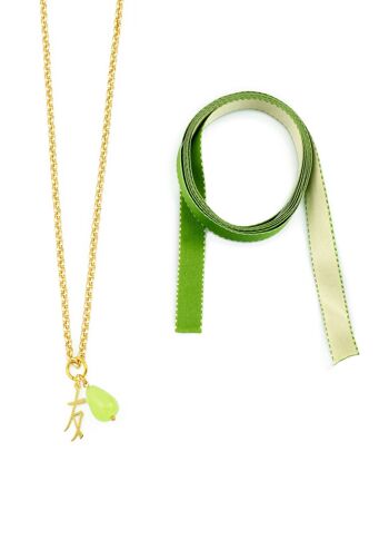 Collier/Bracelet en tissu Kanji de l’amitié verte 3