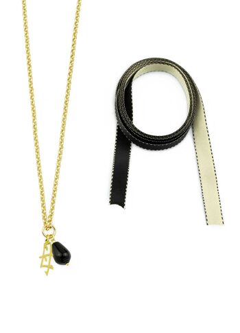 Collier/Bracelet en tissu Kanji mère noire 3