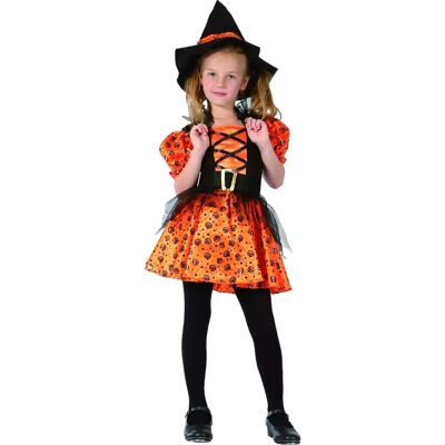 Costume Bambina Strega Arancione + Cappello 8/10 Anni