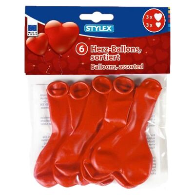 6 globos de corazón rojo en bolsa