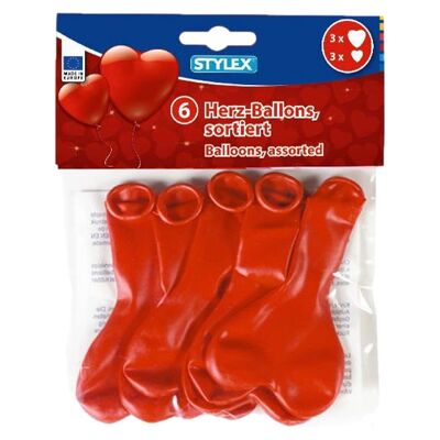 6 palloncini a cuore rosso in borsa