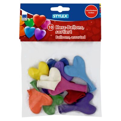 10 globos de corazón de colores en bolsa