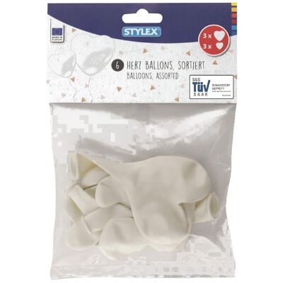 6 Ballons Coeurs Blancs Dans Sachet