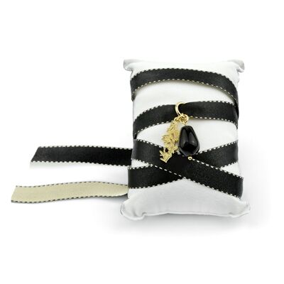 Halskette/Armband aus schwarzem Kanji-Stoff aus Bambus