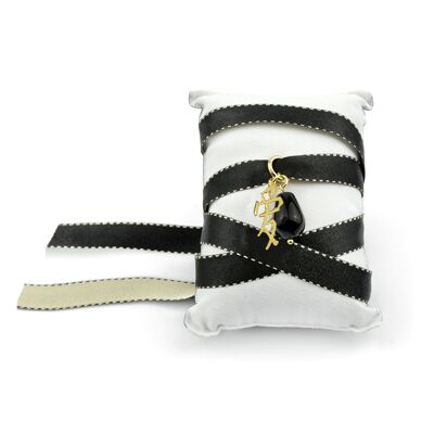 Halskette/Armband aus schwarzem Love-Kanji-Stoff
