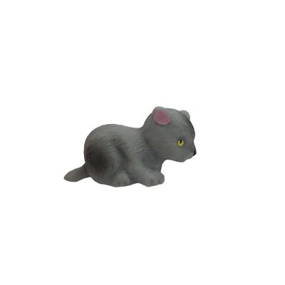 Animal Figurine Micro Kitten Lying Gray