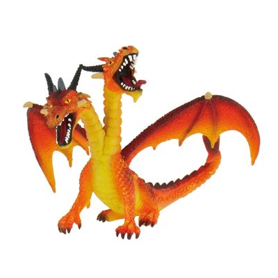 Drachentierfigur mit 2 orangefarbenen Köpfen