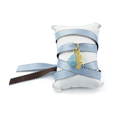 Collier/Bracelet en tissu de bambou Kanji bleu clair
