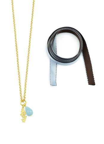 Collier/Bracelet en tissu de bambou Kanji bleu clair 3