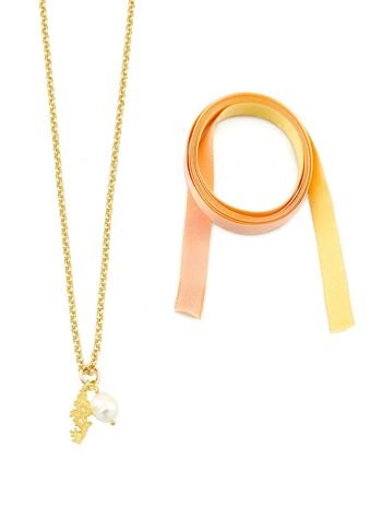 Collier/Bracelet en tissu Kanji en bambou orange 3