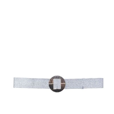 Cinturón elástico de rafia de paja con hebilla de metal dorado CF896