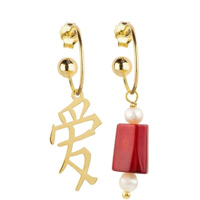 Kanji Hoop Love Ruby Earrings