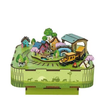 Boîte à musique DIY Puzzle 3D en bois, Chanter dans le pré, Tone-Cheer, TQ059, 14x14x9.6cm 1