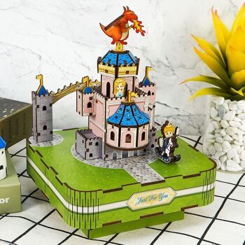 Boîte à musique DIY Puzzle 3D en bois, Château de table de fées, Tone-Cheer, TQ062, 14x14x18.5cm 2