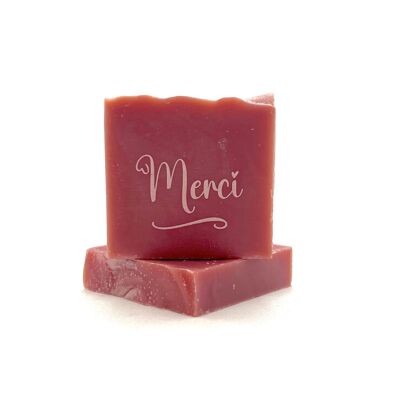 Savon rose poudré sérigraphié "MERCI"