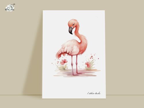 Décoration murale chambre bébé animal flamand rose - Thème aquarel