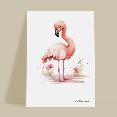 Pink flamingo animal baby room wall decoration - Watercolor theme