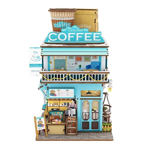 Tone-Cheer DIY 3D Wooden Puzzle Desk Bin, Cape Coffee Shop, TQ181,15x14x23cm