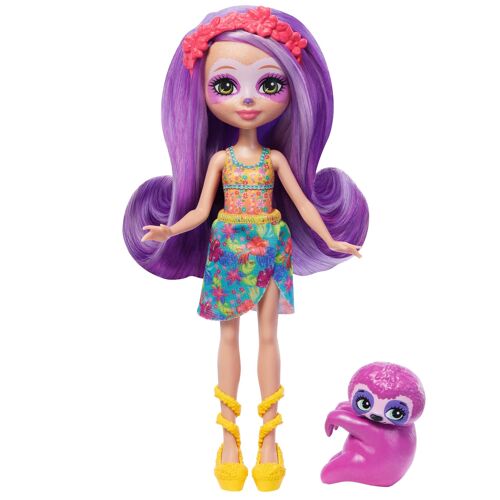 Mattel - Réf : HRX82 - Enchantimals Sunshine Beach - Sabindra Paresseux et son ami à accrocher Tang