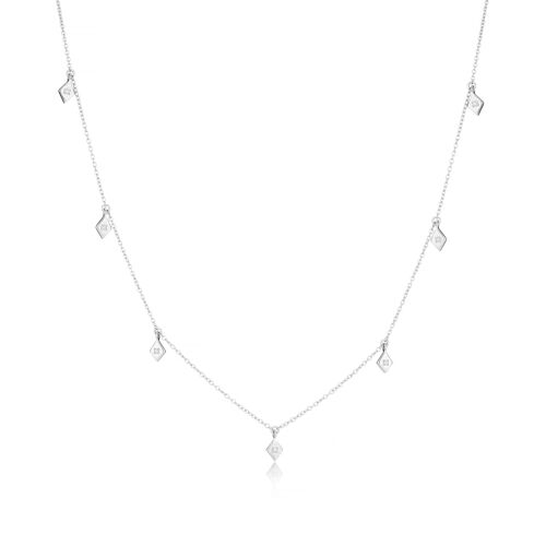 Sterling Silver Diamond Drop Choker Necklace