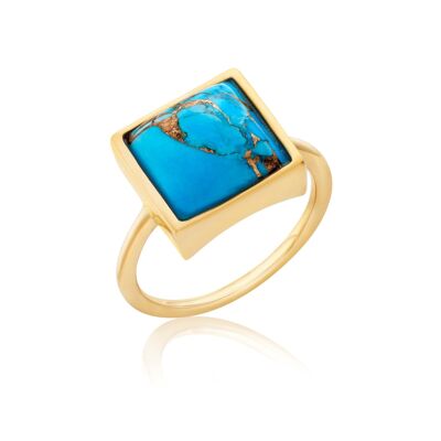 Square Copper Turquoise Cocktail Ring In Gold Vermeil