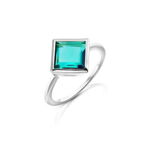 AQUA GREEN QUARTZ SQUARE RING IN STERLING SILVER