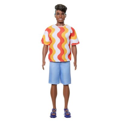 Mattel - Réf :  HRH23 - Barbie - Ken Fashionistas Avec Tshirt Vagues - Poupée Mannequin - 3 Ans Et +