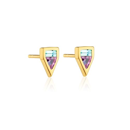 Amethyst & Blue Topaz Geometric Stud Earrings In Gold Vermeil