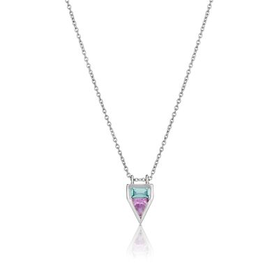 Amethyst & Blue Topaz Geometric Necklace In Sterling Silver