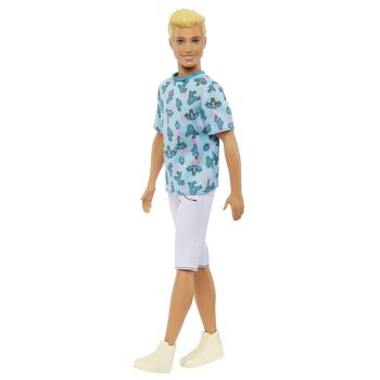 Mattel - Réf : HJT10 - Barbie - Poupée Mannequin Ken Fashionistas N° 211 Blonde, Avec T-Shirt Cactus Et Palmier, Short Blanc Et Baskets, À Collectionner, Jouet Enfant, A Partir De 3 Ans 5