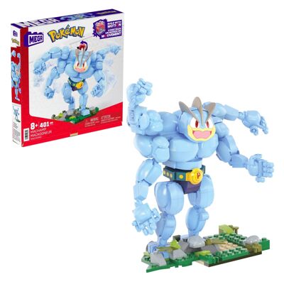 Mattel - Rif: HTH70 - Mega Pokémon Set di costruzioni Machamp meccanizzato con nuovo mattoncino di movimento, figura con 4 bracci articolati, altezza 18 cm, 401 pezzi, giocattolo per bambini, dai 4 anni