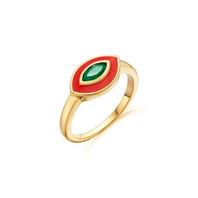 Anello smalto malocchio con onice verde