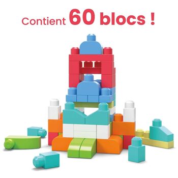 Mattel - Réf : DCH54 - MEGA Bloks, Blocs De Construction, Grand Sac De Construction Rose, Couleurs Classiques, 60 Blocs De Construction Empilables, Jouet Enfant, Jouet pour Enfant de 1 ans et Plus 3