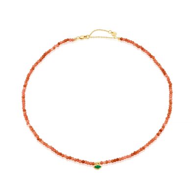 Collana Di Perline Di Agata Rosa Con Ciondolo Di Onice Verde