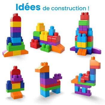 Mattel - Réf : DCH55 - MEGA Bloks, Blocs De Construction, Grand Sac De Construction Bleu, Couleurs Classiques, 60 Blocs De Construction Empilables, Jouet Enfant, Jouet pour Enfant de 1 ans et Plus 4