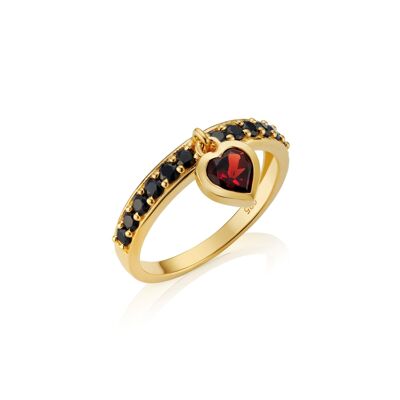 Queen Of Hearts Garnet & Black Onyx Charm Ring