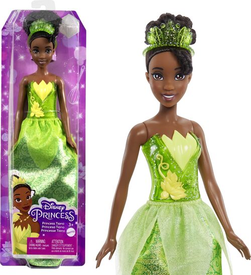 Mattel - Réf : HLW04 - Princesses Disney Poupée Tiana articulée avec tenue scintillante et accessoires dont chaussures et diadème, Jouet Enfant, Dès 3 ans