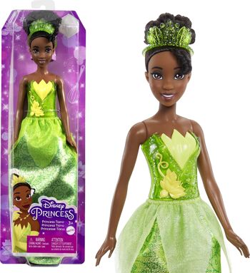 Mattel - Réf : HLW04 - Princesses Disney Poupée Tiana articulée avec tenue scintillante et accessoires dont chaussures et diadème, Jouet Enfant, Dès 3 ans 1