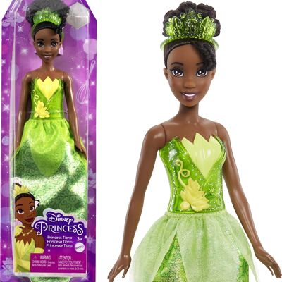 Mattel - Rif: HLW04 - Bambola articolata Tiana delle Principesse Disney con abito scintillante e accessori tra cui scarpe e tiara, giocattolo per bambini, dai 3 anni in su