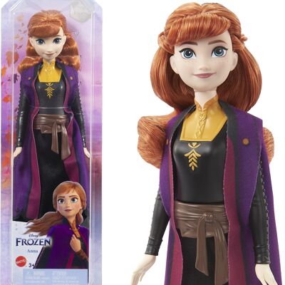 Mattel - Rif: HLW50 - Disney Frozen 2 - Bambola Anna con abito iconico, scarpe, gonna, mantello in tessuto e accessori, Giocattolo per bambini, dai 3 anni in su