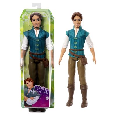 Mattel - Ref: HLV98 - Princesas Disney - Muñeca articulada Flynn Rider con atuendo icónico con camisa de tela, riñonera, pantalones y botas moldeados, coleccionable, Juguete para niños, A partir de 3 años