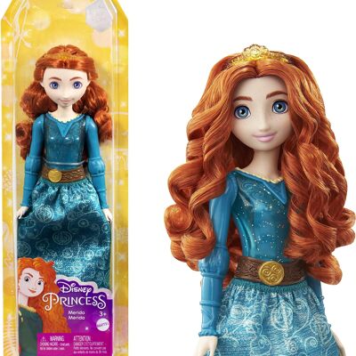 Mattel - Ref: HLW13 - Muñeca Mérida articulada de las Princesas Disney con conjunto brillante y accesorios que incluyen zapatos y tiara, Juguete para niños, A partir de 3 años