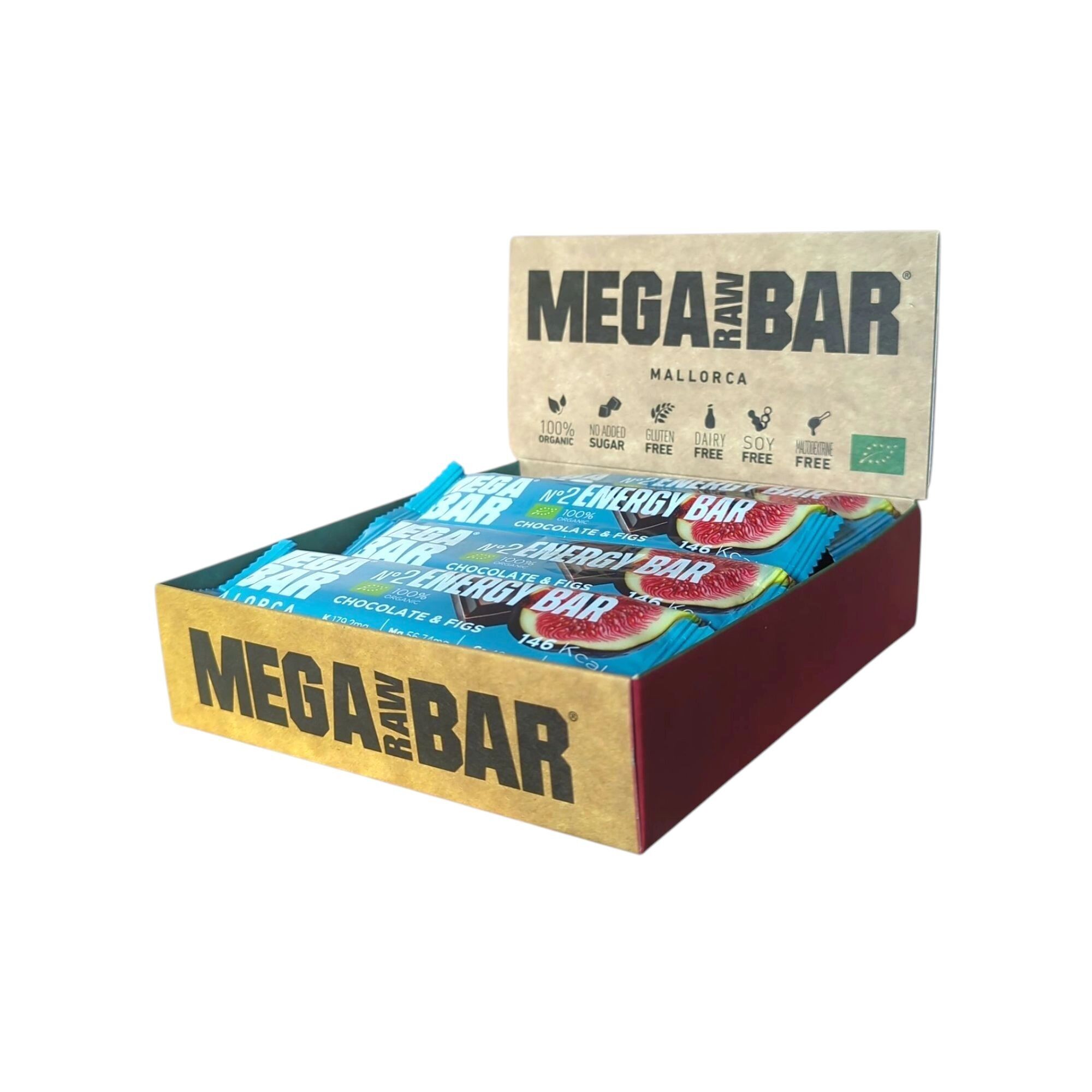 MEGARAWBAR 2 BOX 12X40G CIOCCOLATO E FICHI - Barrette Energetiche ad Alte Prestazioni, Biologiche, Ecologiche, con Cioccolato e Fichi