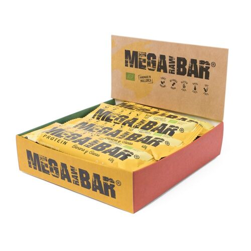 MEGARAWBAR 5 BOX 12X40G BANANA Y CACAO - Barritas Energéticas de Alto Rendimiento , Orgánicas, Ecológicas, con Banana y Cacao