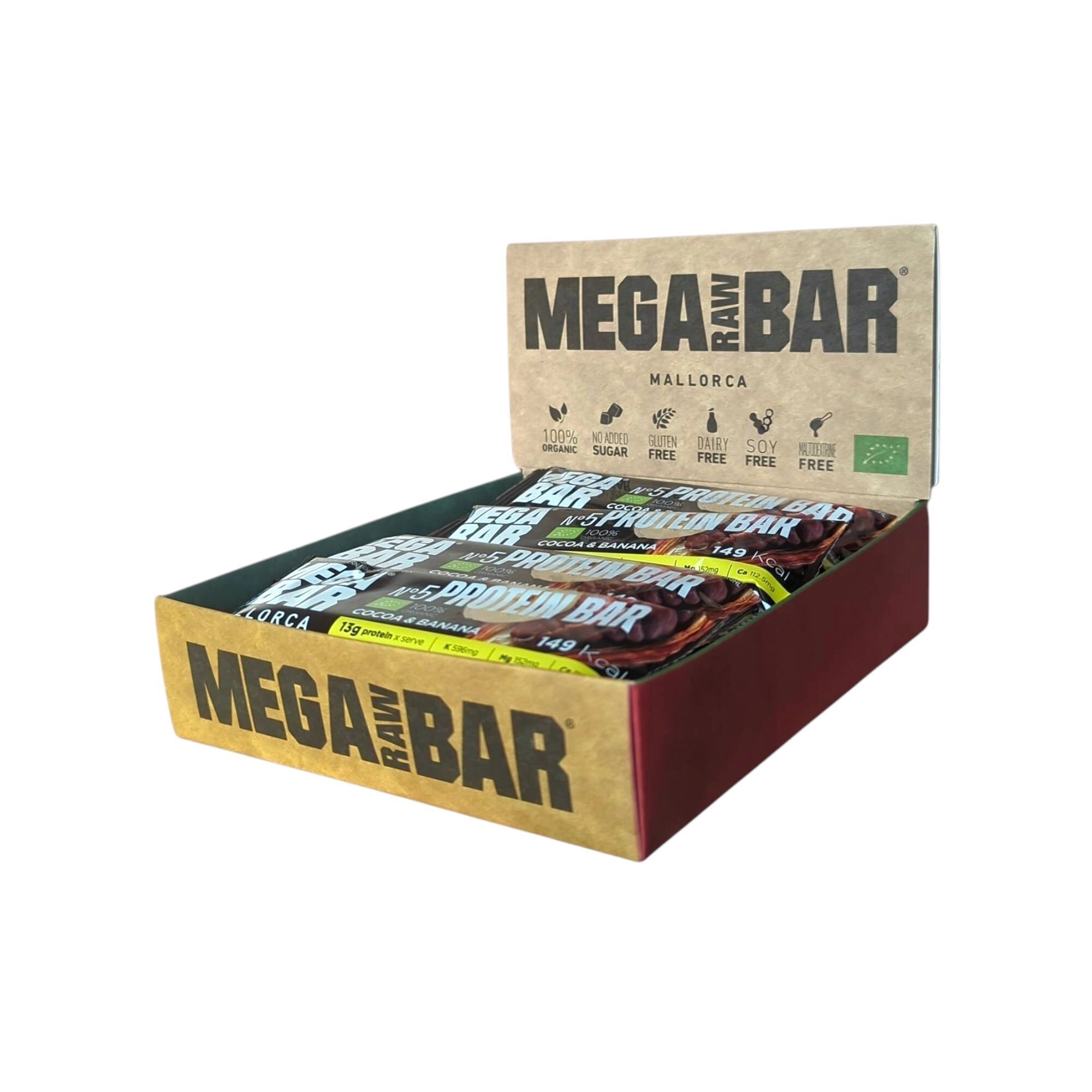 MEGARAWBAR 5 BOX 12X40G BANANA E CACAO - Barrette Energetiche ad Alte Prestazioni, Biologiche, Ecologiche, con Banana e Cacao