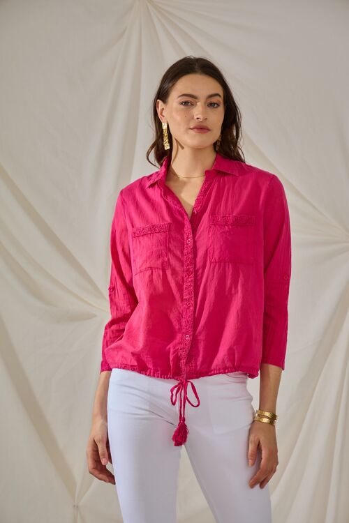 Chemise en coton uni brodé fuchsia - Orice