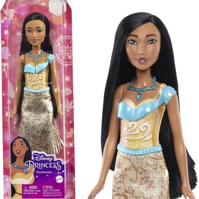 Mattel - Ref: HLW07 - Princesas Disney - Muñeca Pocahontas articulada con conjunto brillante y accesorios que incluyen zapatos y collar, Juguete para niños, A partir de 3 años