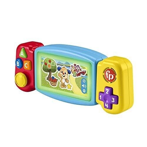 Mattel - Réf : HNL50 - Fisher-Price Rires et Éveil Ma Tourni-Console d’Apprentissages, version française, jouet interactif, console de jeu portable factice, jouet lumineux et musical, Jouet Éveil, Dès 9 mois